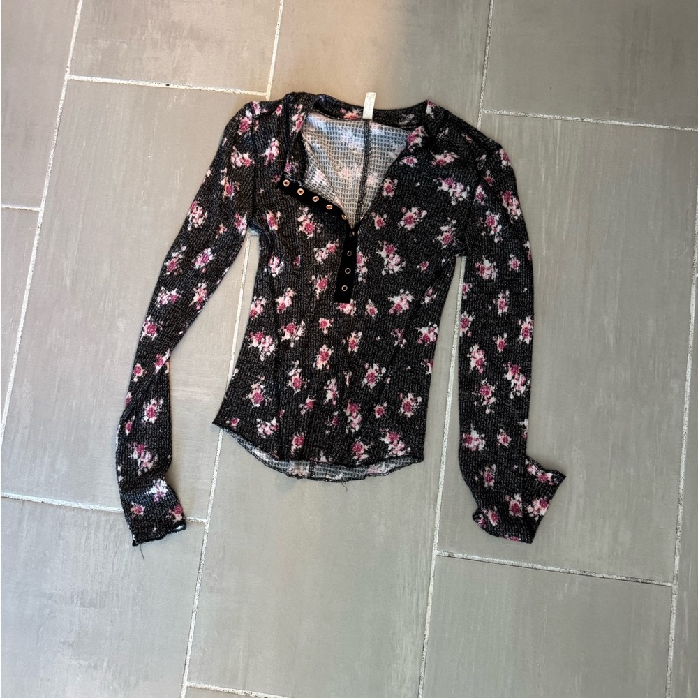 Floral Black and Pink Women's free people thermal Top